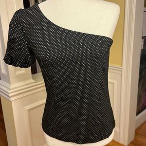 Maeve One shoulder Top Black with tiny white dots Size XS